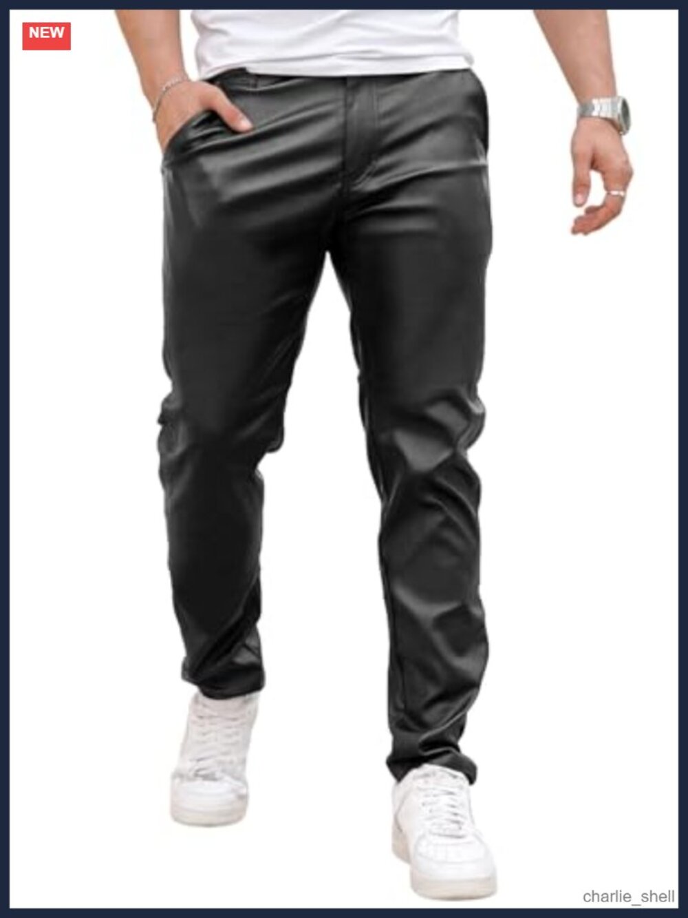 Faux Leather Pants Men Slim Fit Stretch Motorcycle Streetwear